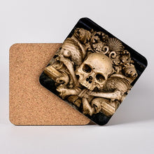 Load image into Gallery viewer, Skull and Crossbones, Rome Italy. Hardboard Coaster with Cork Back