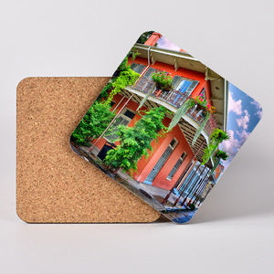 French Quarter home. Hardboard Coaster with Cork Back