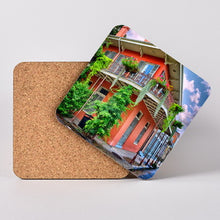 Load image into Gallery viewer, French Quarter home. Hardboard Coaster with Cork Back