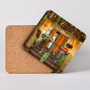 Barri Gòtic (Gothic Quarter) in Barcelona, Spain. Hardboard Coaster with Cork Back