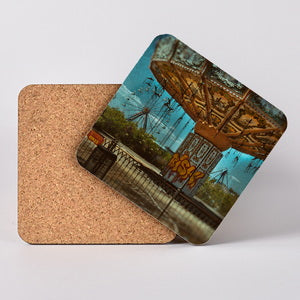 Abandoned Six Flags in New Orleans. Hardboard Coaster with Cork Back