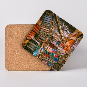 Libreria Acqua Alta Venice, Italy. Hardboard Coaster with Cork Back